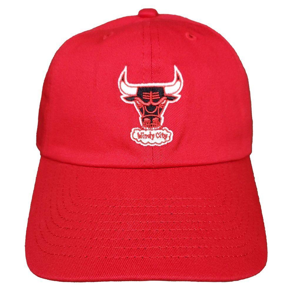 Chicago Bulls Mitchell & Ness NBA Dad Hat Cap Red Cotton Twill Windy City NWT‎